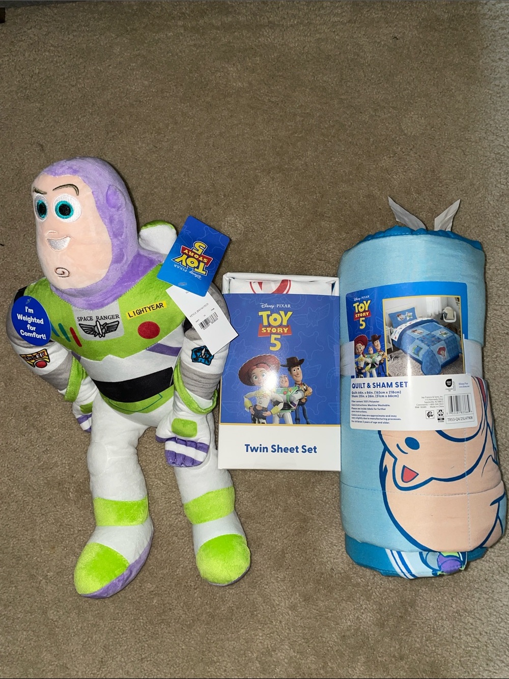 Toy Story 5 sheet, blanket and weighted pillow set